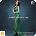 2016 OEM Services Gorgeous Lace Embroidery Sleeveless Elegant Green Trumpet Evening Dress Mermaid Fishtail Maxi Dress